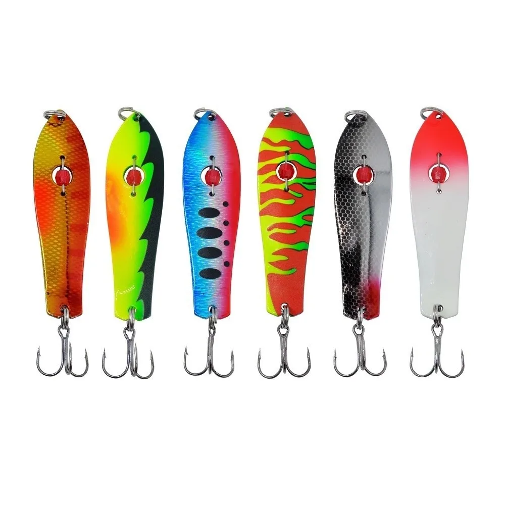 Señuelo de pesca giratorio de 93mm de longitud, 2 uds., 28g de peso, construcción de Metal, señuelos de curricán, Material de latón, cuchara, cebo duro, pesca de Lucio - imagen 3