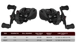 Carrete Baitcasting MERAK Carbono 7.1:1 - 5+1 Rodamientos