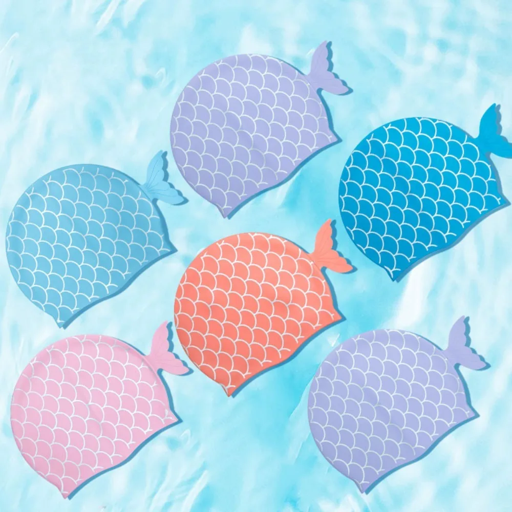 Gorro de natación de silicona suave para niños, gorro de natación impermeable con cola de sirena para niñas, gorro de piscina antideslizante de alta elasticidad para niños - imagen 2