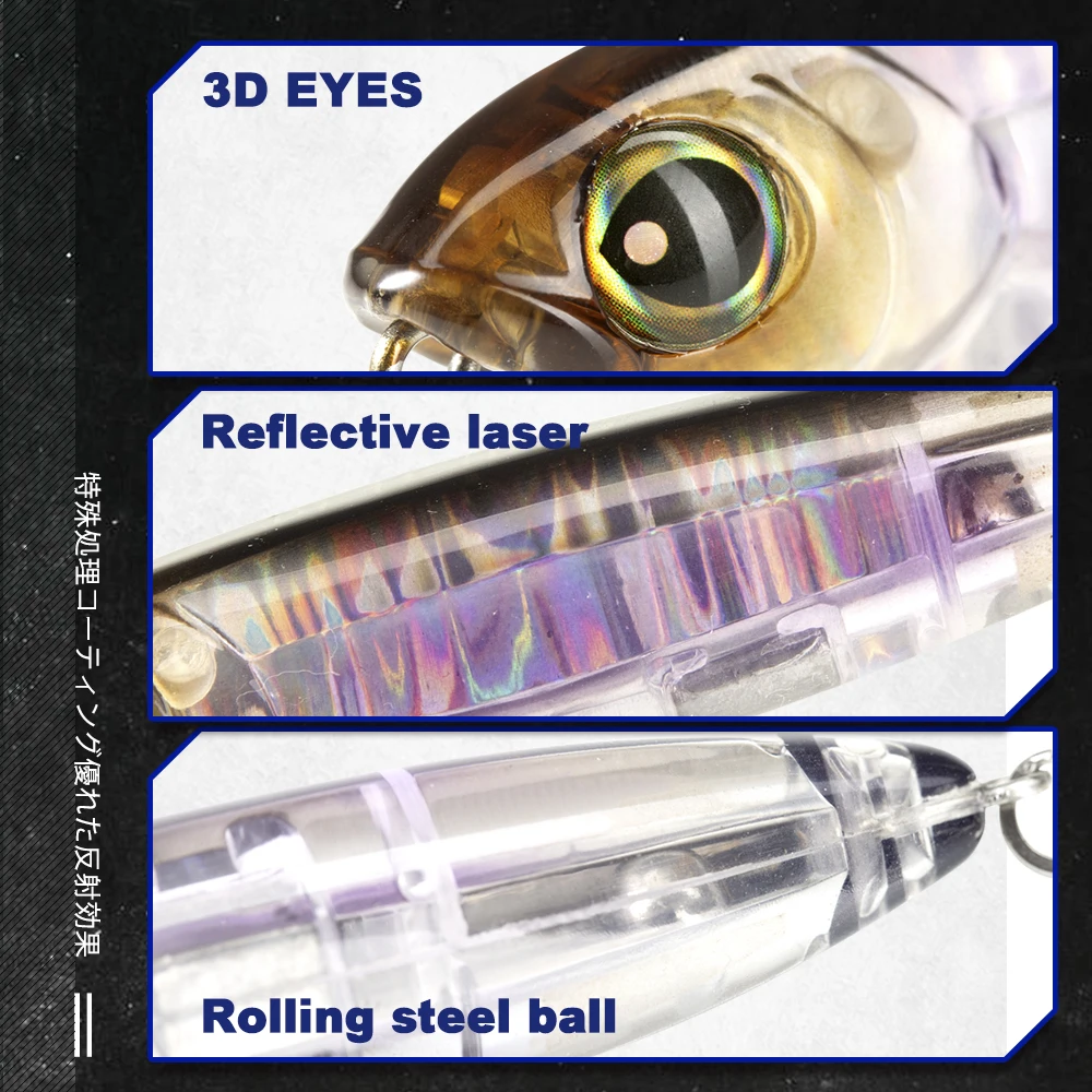 Señuelo de pesca con lápiz D1 Topwater 3DR, 80mm/100mm, cebo flotante reflectante para superficie de perro, aparejos de pesca de lubina - imagen 4