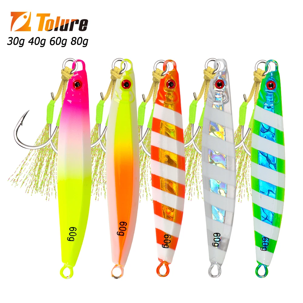TOLU nuevo 30g/40g/60g/80g hundimiento rápido Jigging señuelo de pesca láser recubrimiento de papel plantilla luminosa señuelo pesca en mar Trolling Jigging - imagen 3