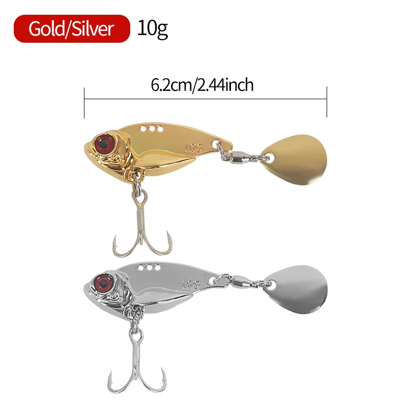 Señuelo de pesca de Metal Vib, cuchara, cebo duro Artificial giratorio brillante para pesca con caña, 10g, 15g - imagen 3