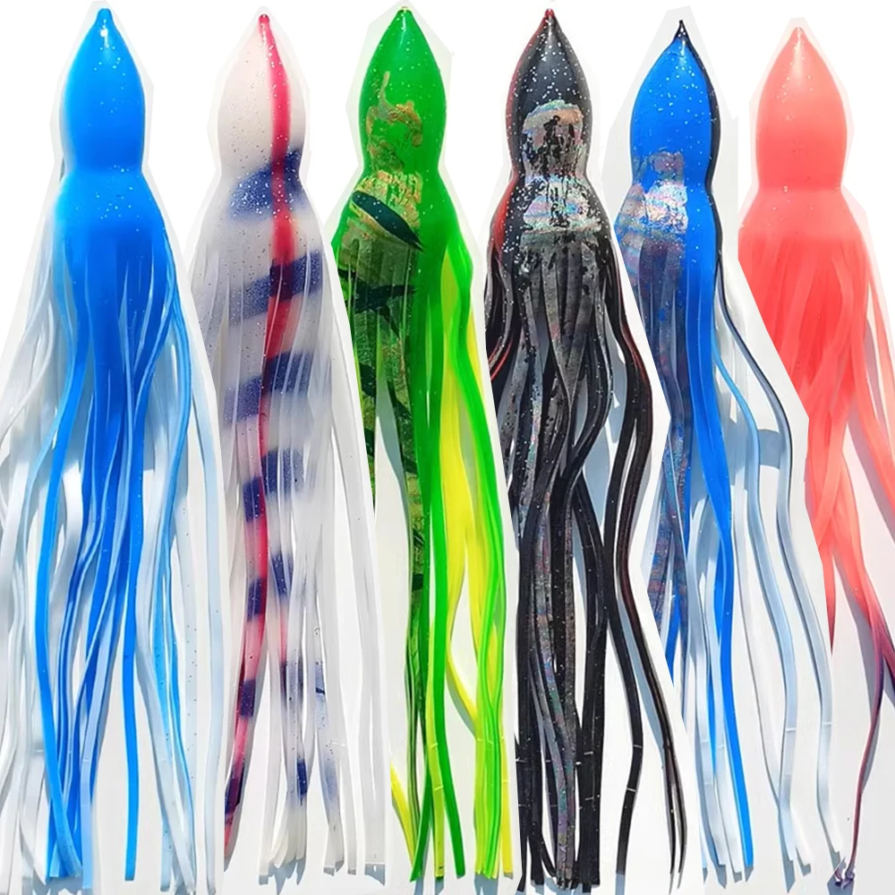 Faldas de calamar Hoochie de pulpo Trolling de 9,4 ", 1 unidad, Marlin Tuna Wahoo Pakula, señuelo de pesca de gran juego, faldas aparejadas de repuesto suaves - imagen 3