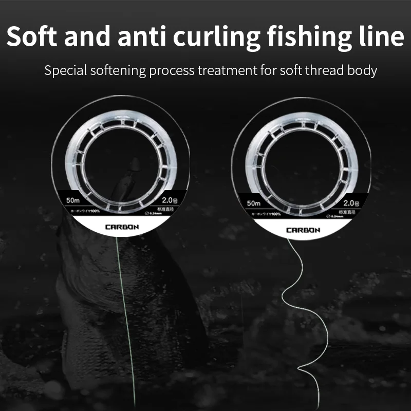 YGKX-sedal de pesca con revestimiento de fluorocarbono, hilo líder de monofilamento de fibra de carbono, accesorios para pesca de carpa, 50M, 100M - imagen 4