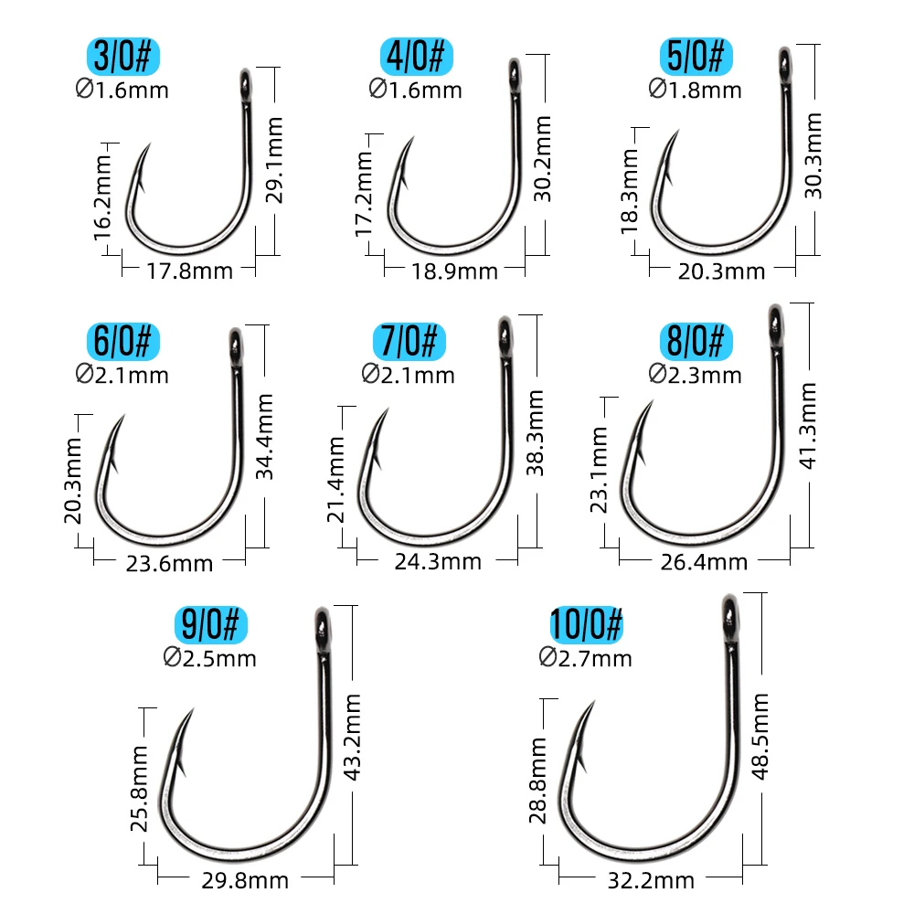 ICERIO-anzuelo de cebo vivo de ojo anillado de níquel negro, anzuelo de plantilla de agua salada forjado pesado para cola amarilla, atún Marlin, 100 Uds. - imagen 2