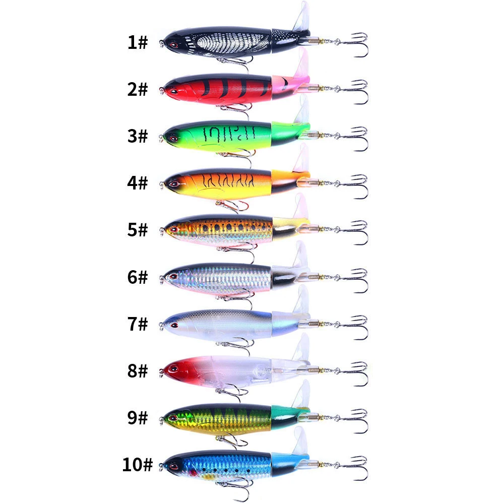 Señuelo de pesca con lápiz Topwater con señuelo de cola giratoria, hélice, superficie de agua, lápiz para Tractor, cebo duro de plástico de 11-14CM - imagen 4