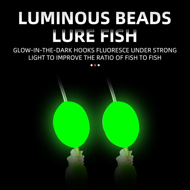 10 unids/bolsa 6 anzuelos luminosos Sabiki Rigs agua salada piel de pescado Real gancho de cuerda plumas de caballa Señuelos de Pesca conjunto cebo de pesca - imagen 3