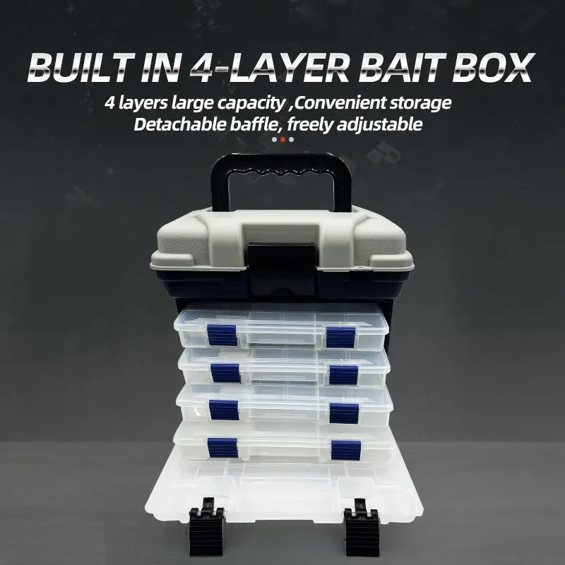 Caja de equipo de pesca portátil, 4 capas, gran capacidad, con divisores ajustables, con mango - imagen 2