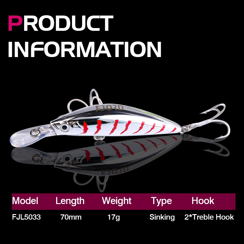 FJORD 70mm 17g pececillo de hundimiento pesado 11 colores para elegir cebo Artificial duro láser plástico profesional señuelo de pesca de agua de mar - imagen 3