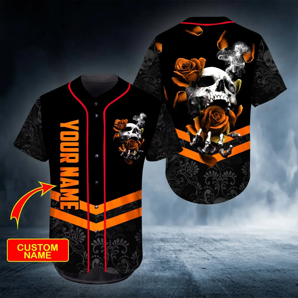 PLstar Cosmos Fire Rock Skull Nombre personalizado Camisas completamente estampadas en 3D Jersey de béisbol Camiseta de béisbol única unisex BQS11 - imagen 3