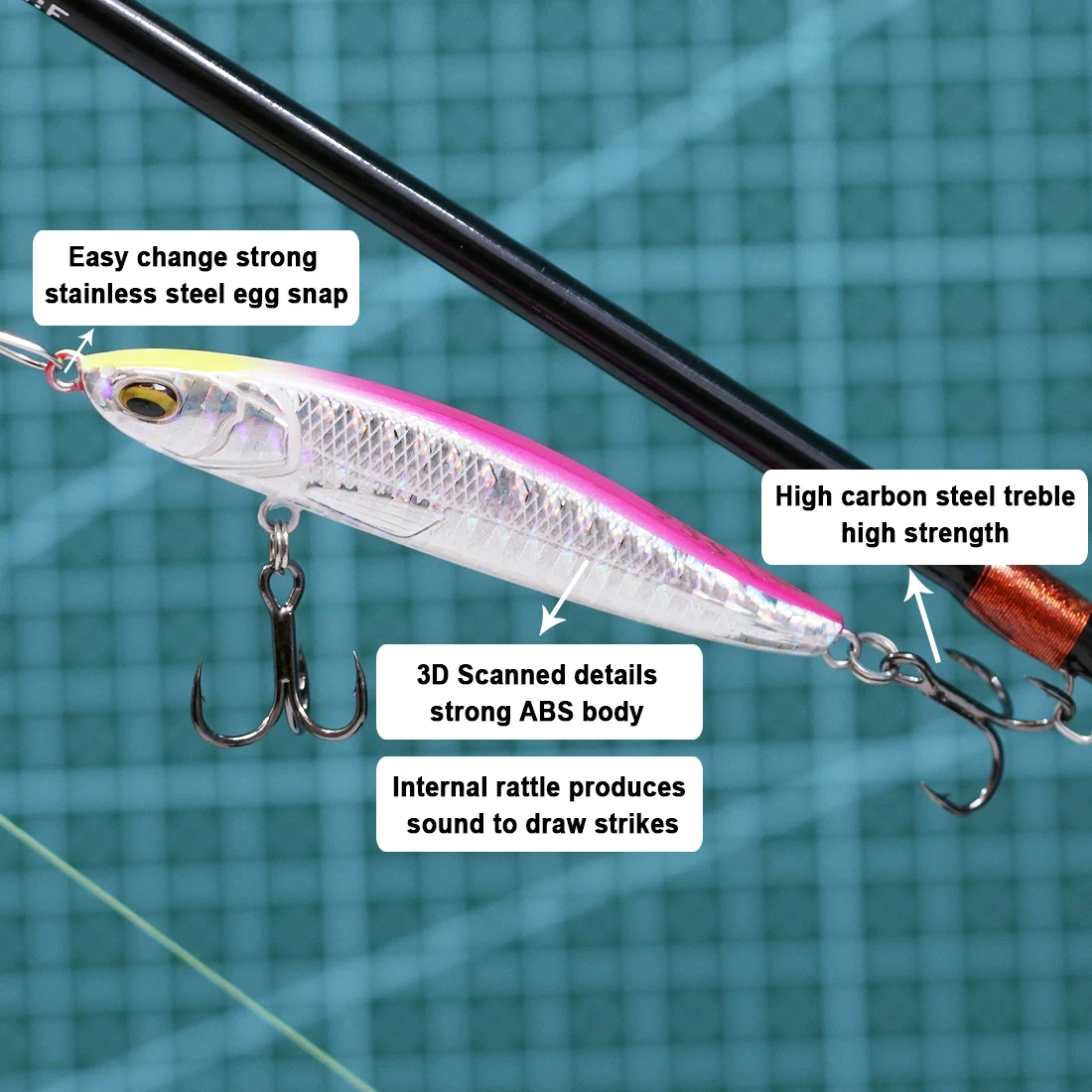 FishTrip-señuelo de pesca de lápiz que se hunde, 9g ~ 20g, señuelos de lubina sin brillo, cebo duro 4X, gancho fuerte triple - imagen 3