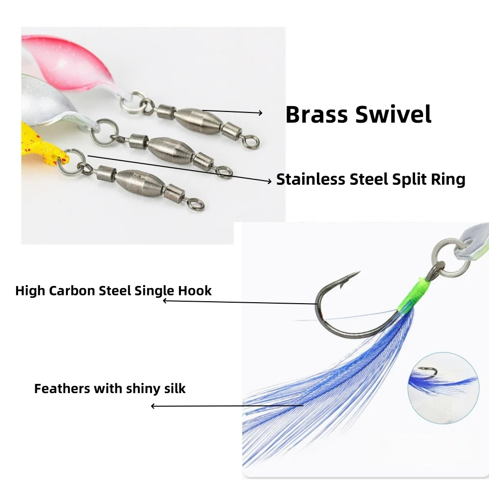 Señuelos giratorios de Metal para pesca, 5/10 Uds., con anzuelo de plumas, 3g, Spinnerbaits Wobbler, Jigging, cuchara, señuelos giratorios, cuchillas retorcidas, lubina - imagen 5