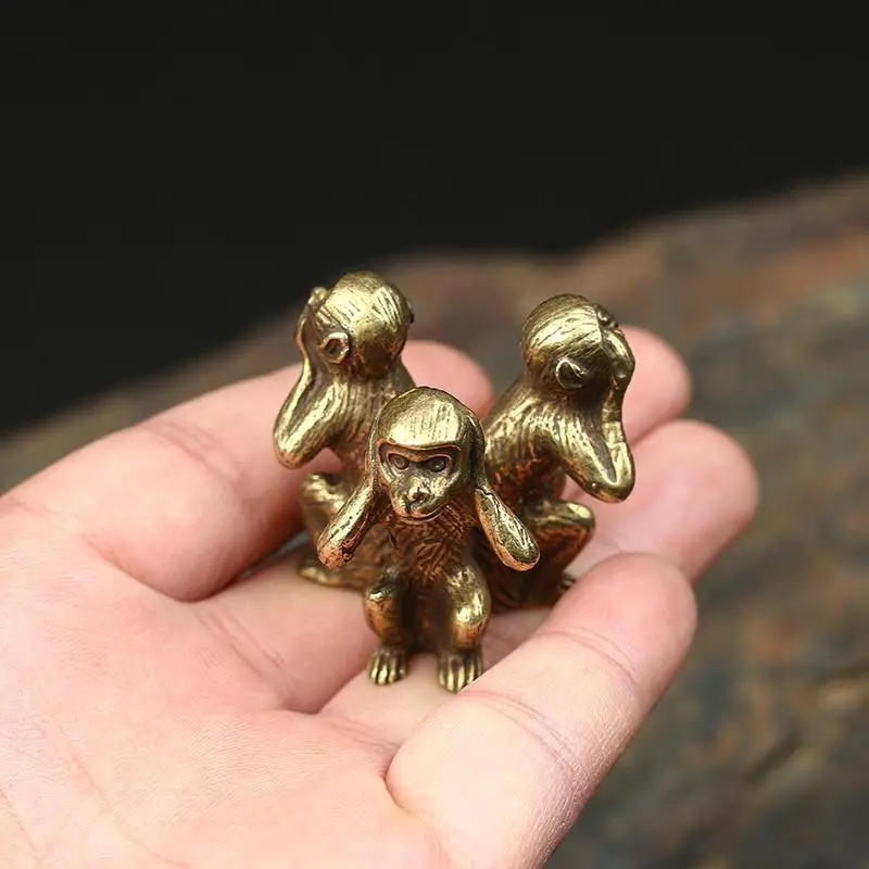 Adornos de cobre puro Retro para mascotas, estatua de mono, accesorios de decoración del hogar, decoración de escritorio en miniatura - imagen 3