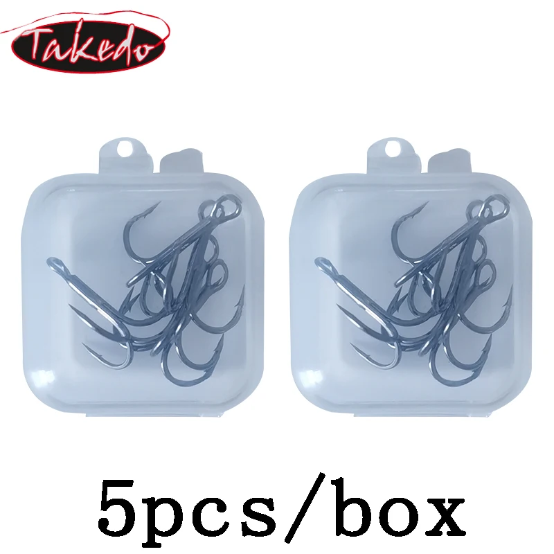 TAKEDO b** 5PCS Anzuelo de pesca de acero con alto contenido de carbono 6 #   8 #   10 #   12 #   Anzuelo triple 6062 1X anzuelos de pesca con púas fuertes de níquel negro - imagen 5
