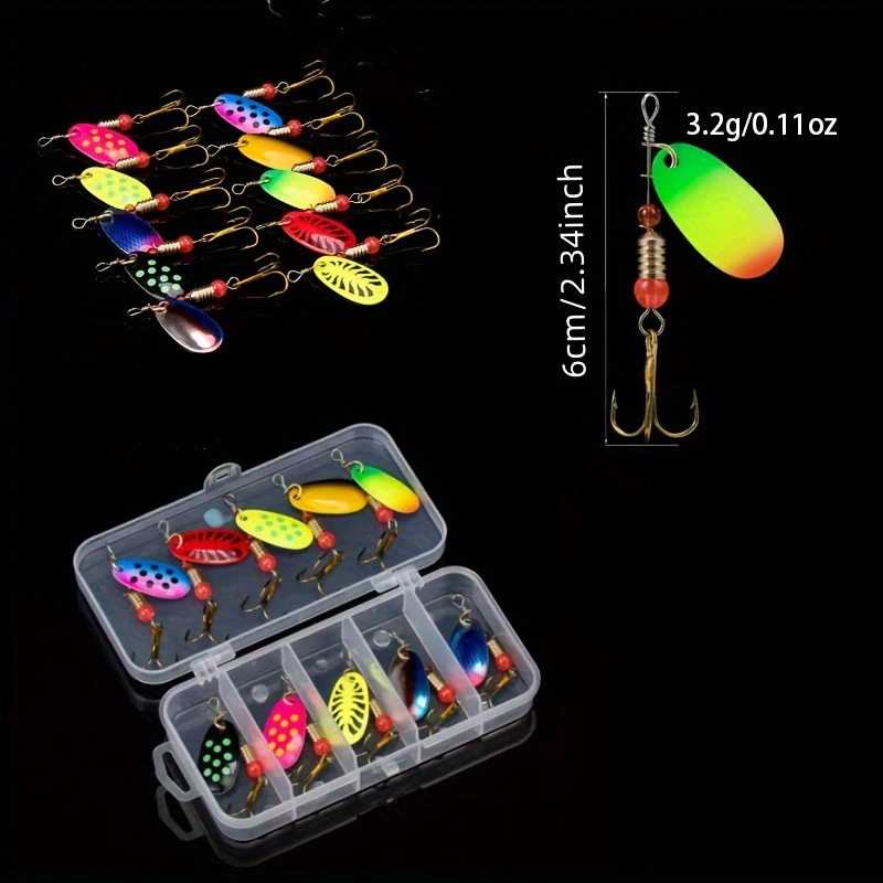 10 unids/caja Spinner cebo señuelo de pesca cuchara pluma accesorios de señuelo de agua salada anzuelo triple Metal duro señuelo Wobblers aparejos - imagen 3