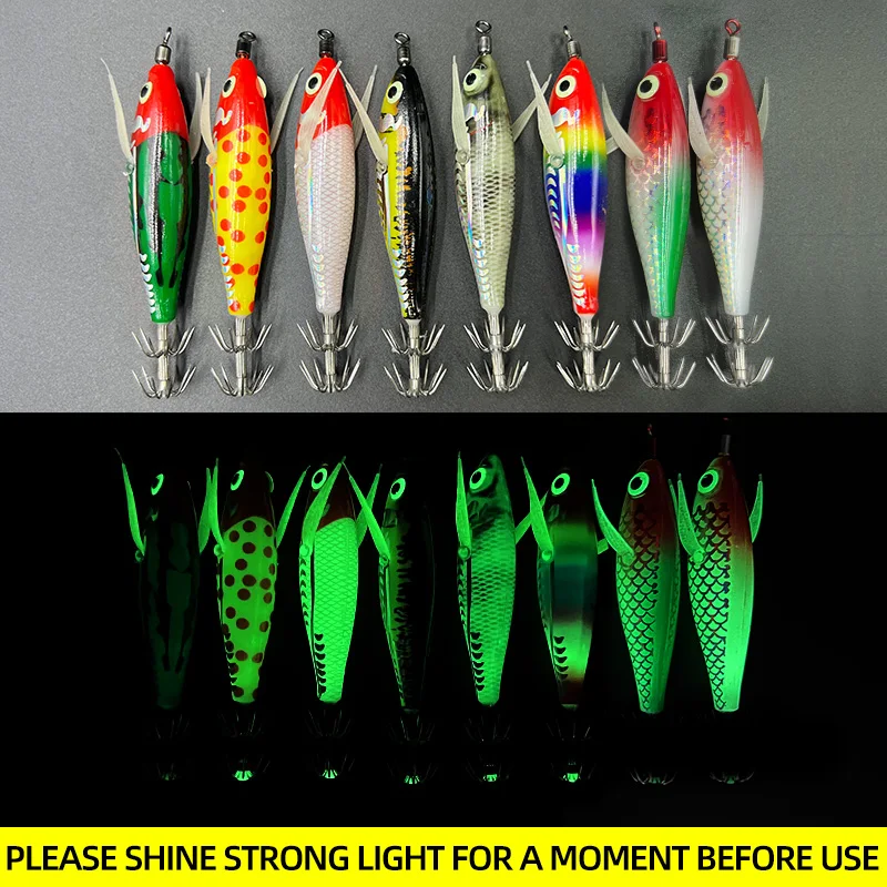 5 uds 3D anzuelo de calamar láser pulpo señuelo de pesca Artificial señuelo de camarón señuelo de camarón de madera anzuelo de calamar resistente - imagen 5