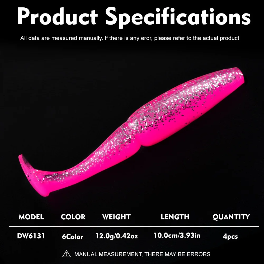 Señuelo de Pesca de 10cm y 12g, cebo de silicona suave para lubina, cola Isca T, cebo Artificial, Wobbler para Pesca de carpa y Lucio, 4 Uds. - imagen 5