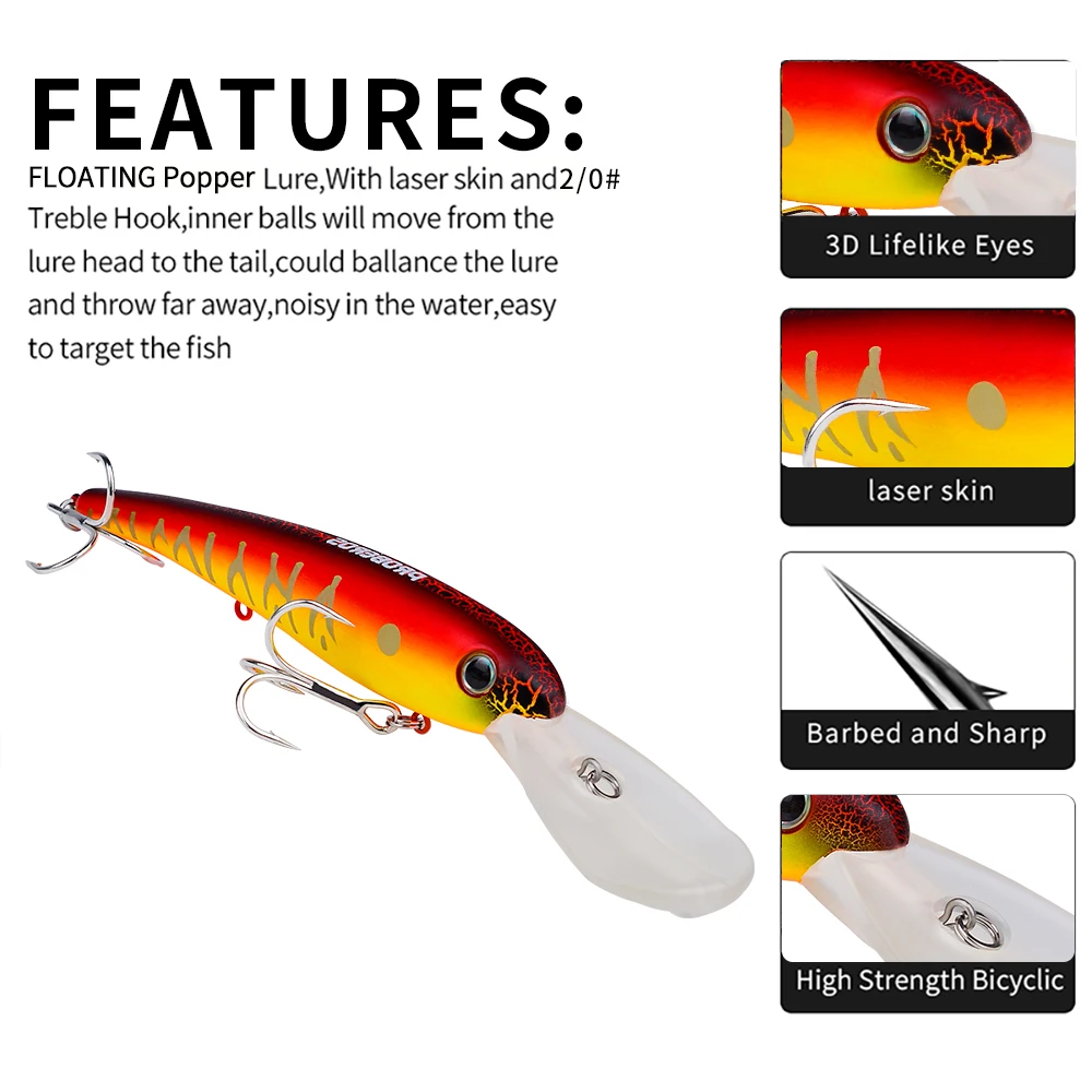 PROBEROS-Señuelos de Pesca flotantes Minnow Isca, cebo Artificial ruidoso, Wobbler duro, Swimbait, aparejos de pesca en el mar, 20cm-43g, 1PX - imagen 4