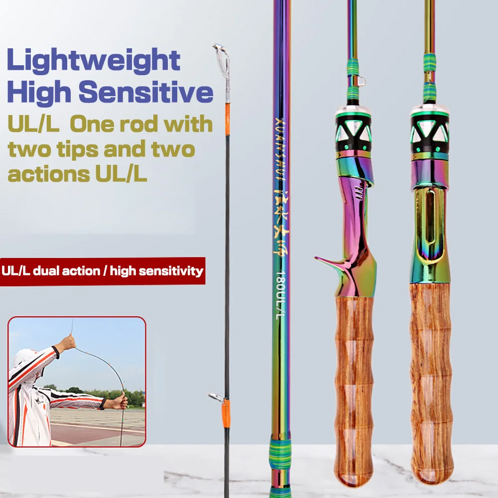 GHOTDA-Micro caña de pescar UL Action, 1,68 m, 1,8 m, giratoria, de viaje, para trucha, aparejos de pesca con señuelo de alta sensibilidad - imagen 2