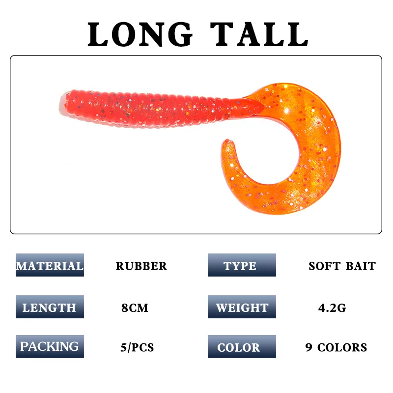 5/10 Uds nueva cebo de cola rizada para peces 4,2g 8cm señuelo de pesca suave Wobblers cebo Artificial de silicona larva señuelos de gusanos cebo de simulación - imagen 3