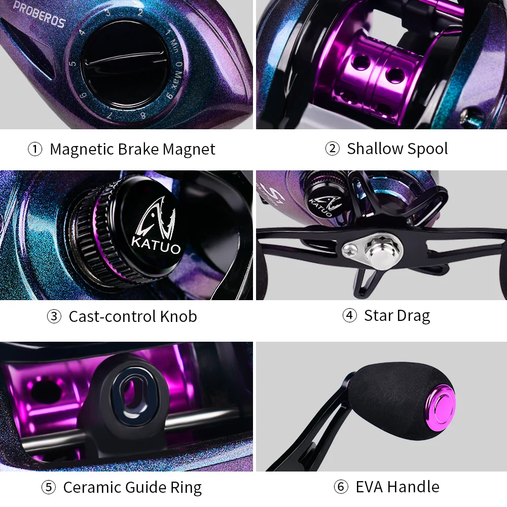 Carrete de Baitcast 7,2: 1 de alta velocidad con carcasa de carbono, carrete ligero para Baitcasting, arrastre máximo de 10KG, aparejos de rueda de pesca - imagen 2