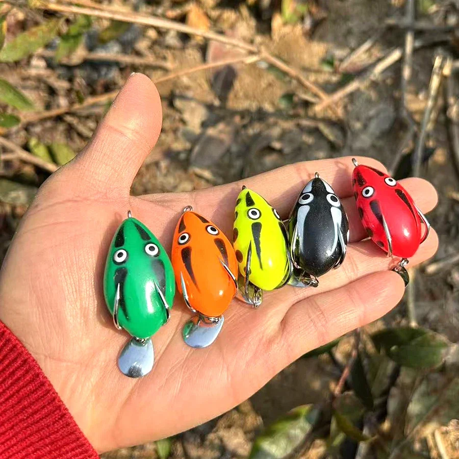 Juego de 5 unidades de Señuelos de Pesca Topwater, Mini Swimbait de rana suave con cuchara giratoria y anzuelos sin malezas para lubina, trucha, Lucio, cabeza de serpiente - imagen 2