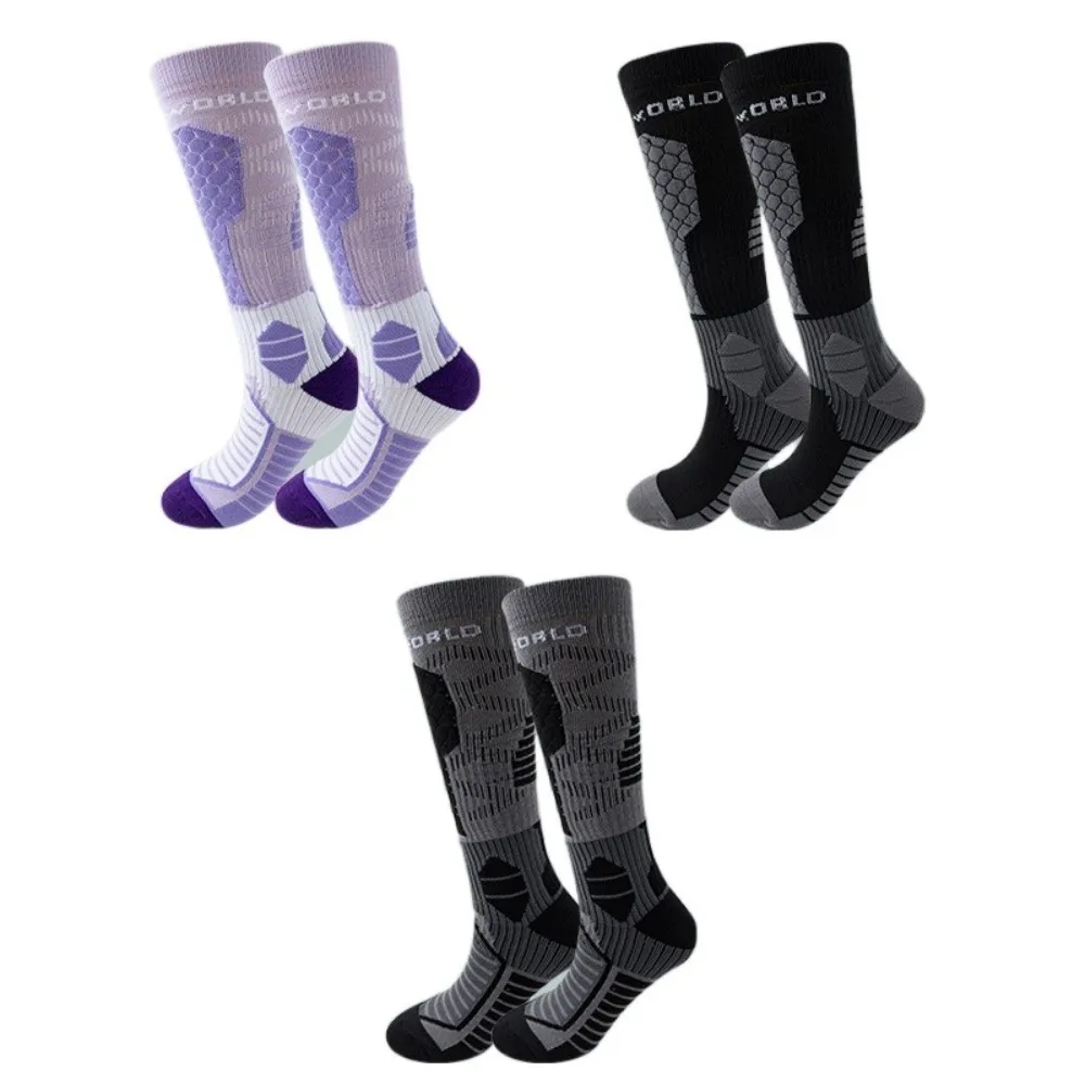 2 pares de calcetines de esquí de diseño suave y grueso, calcetines deportivos cálidos de alta elasticidad, calcetines largos hasta la rodilla para montañismo, ciclismo - imagen 5