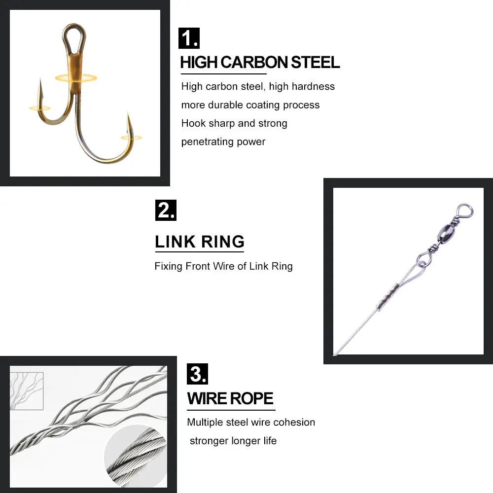 FTK 20cm 10 Uds hilo de pescar de acero antimordida líder de alambre de acero ganchos dobles correa de núcleo de plomo accesorio de pesca de alambre de pesca - imagen 5