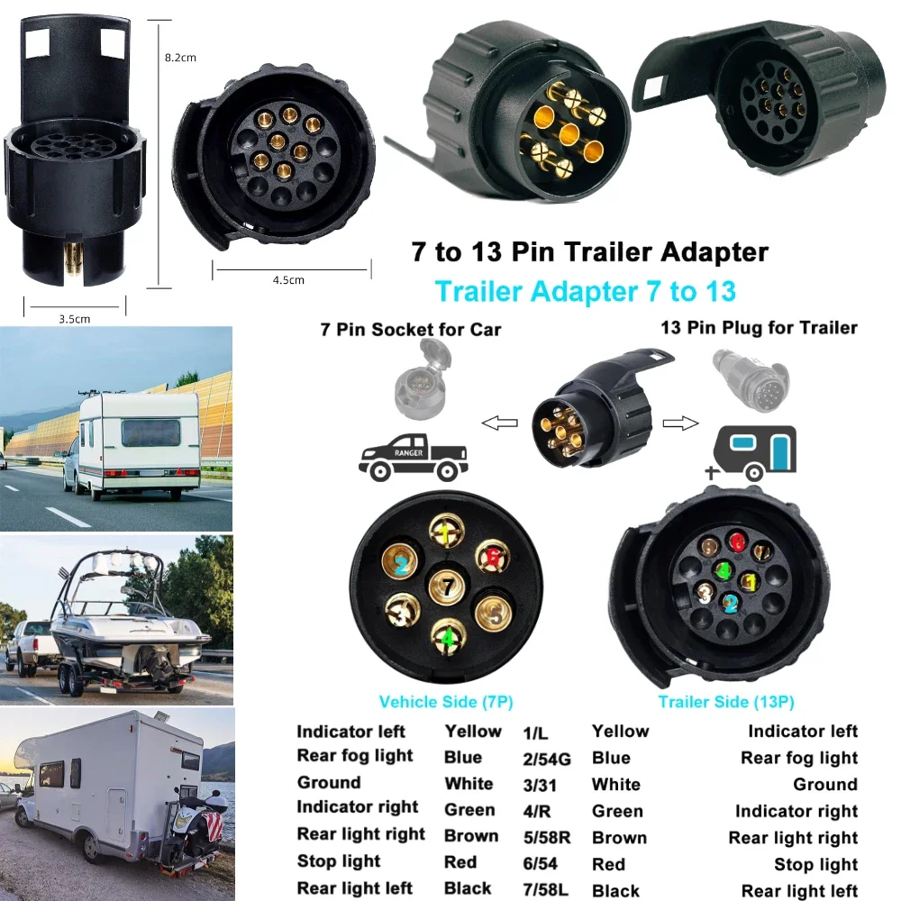 Conector impermeable de 7/13 pines para remolque, barra de remolque para caravana, adaptador de enchufe, convertidor de enchufe, accesorios para coche, camión y caravana - imagen 5