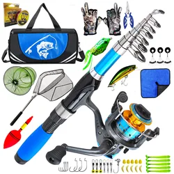Kit de pesca con caña telescópica 1,7 m y carrete 5,2:1 para agua dulce