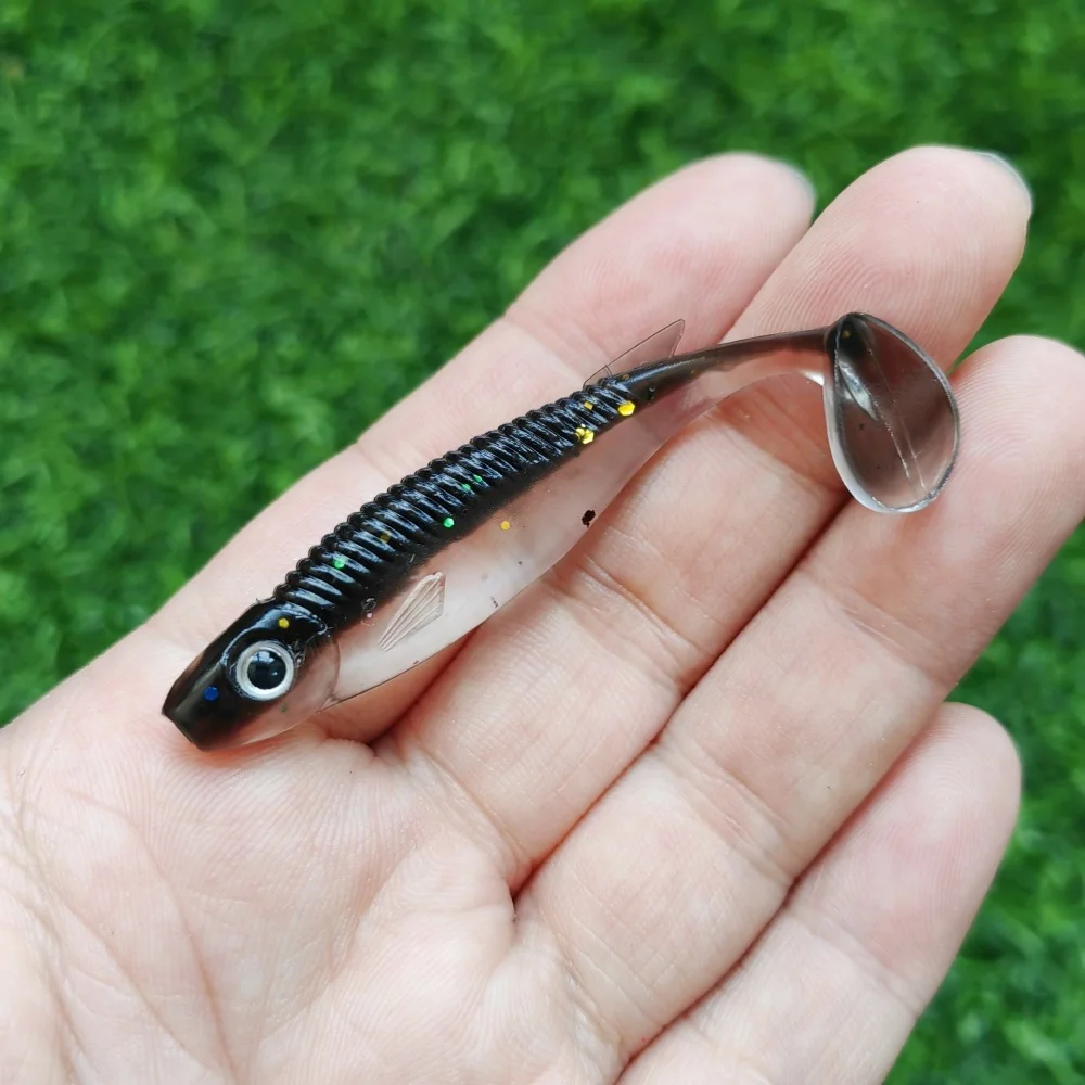 8 Uds ojos 3D sábalo gusano cebo suave 65mm 2,8g T cola Jigging Wobblers señuelo de pesca aparejos lubina Lucio aritificial silicona Swimbait - imagen 3