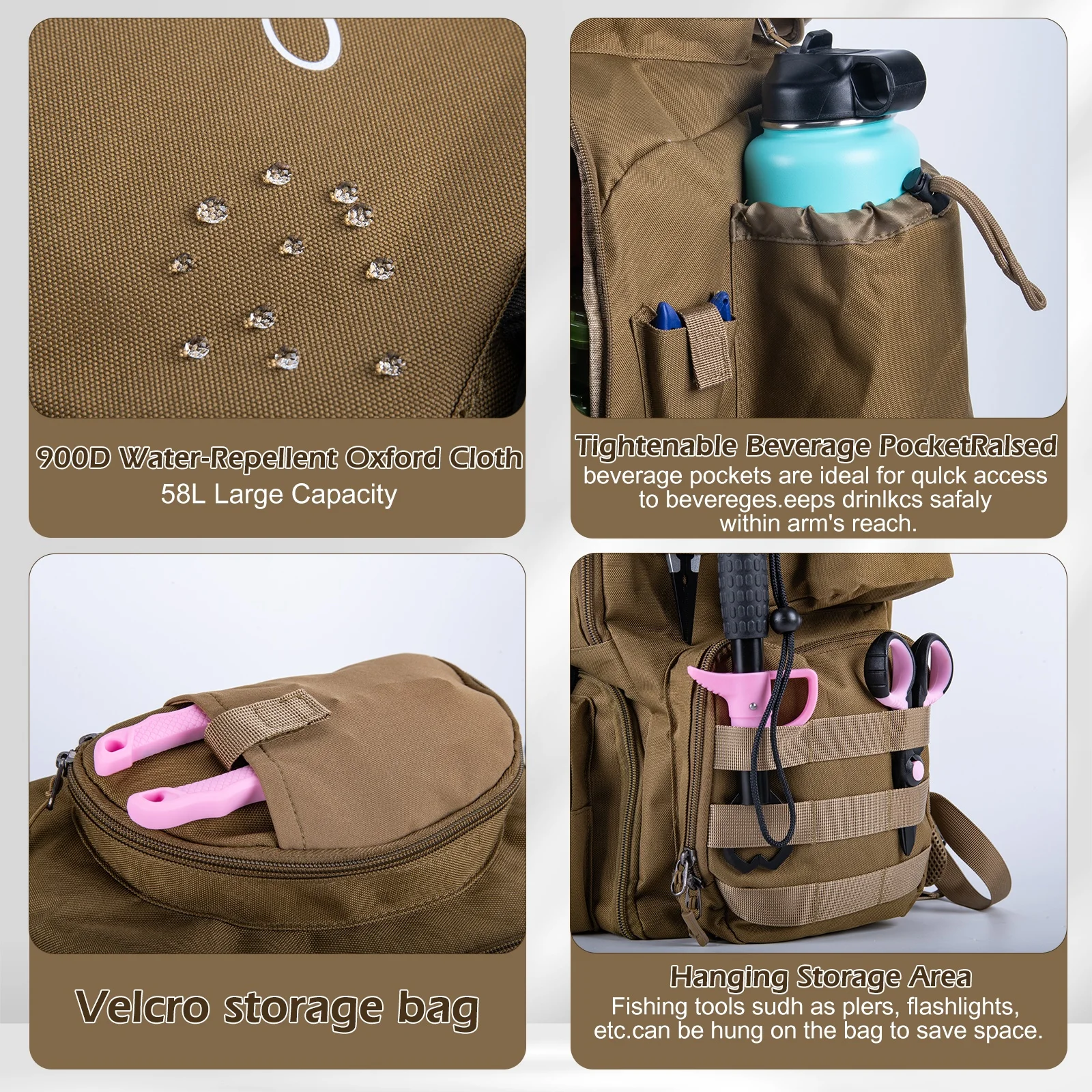Goture-mochila de pesca con compartimento extraíble, bolsa de Picnic con aislamiento más fresco de alta capacidad con estante para caña, bolsa de caza para viajes al aire libre - imagen 4