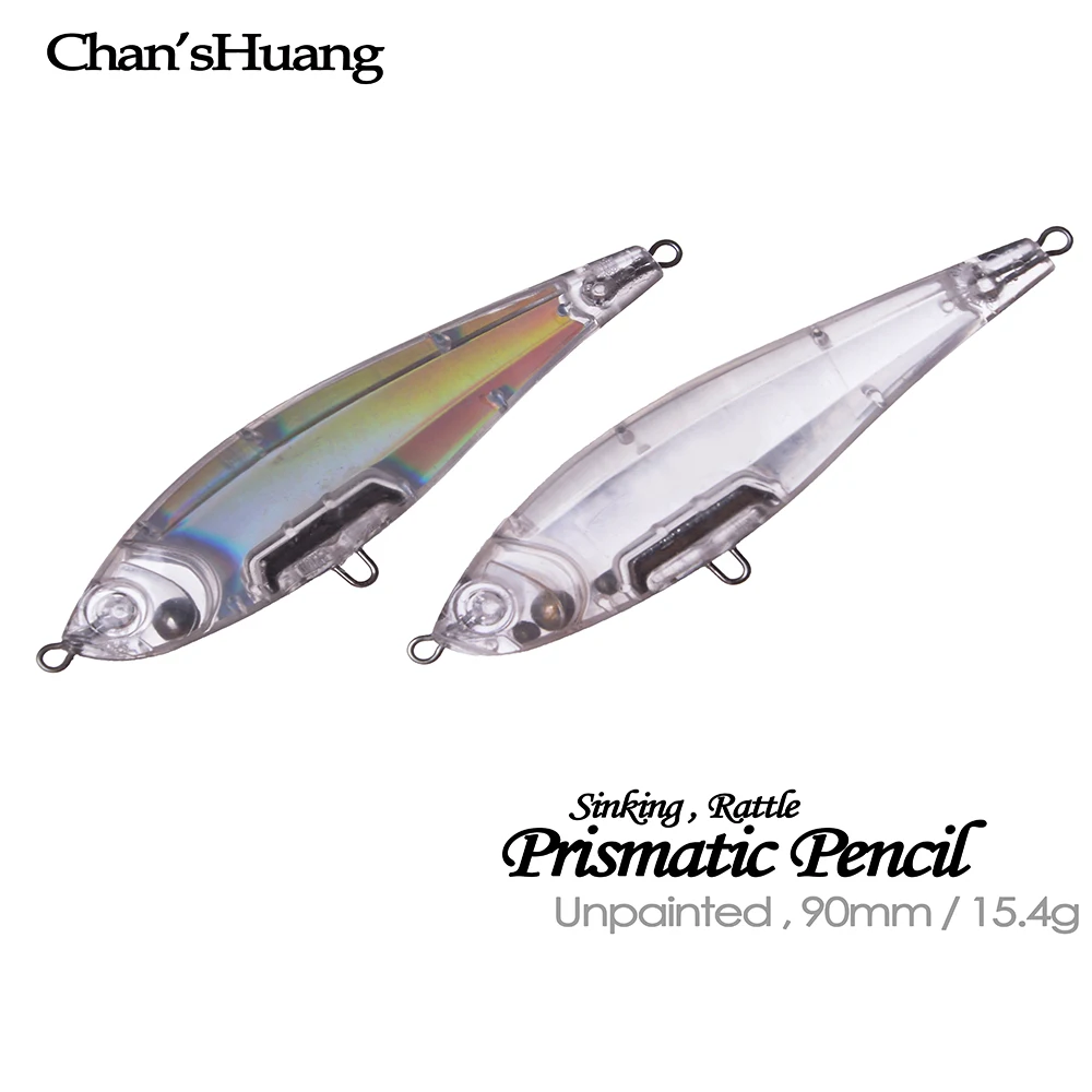 Chan'sHuang 10 Uds. Señuelos de pesca en blanco sin pintar 9cm 15,4g lápiz prismático DIY cebo de pesca Artificial hecho a mano