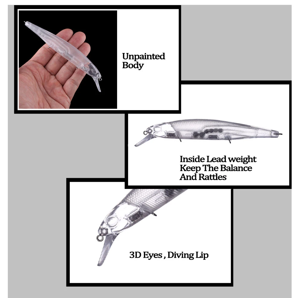 Chan'sHuang 20 piezas cebo en blanco sin pintar 14cm/21g sonajeros flotantes transparentes Minnow DIY hecho a mano aparejos de señuelo de pesca Artificial - imagen 5