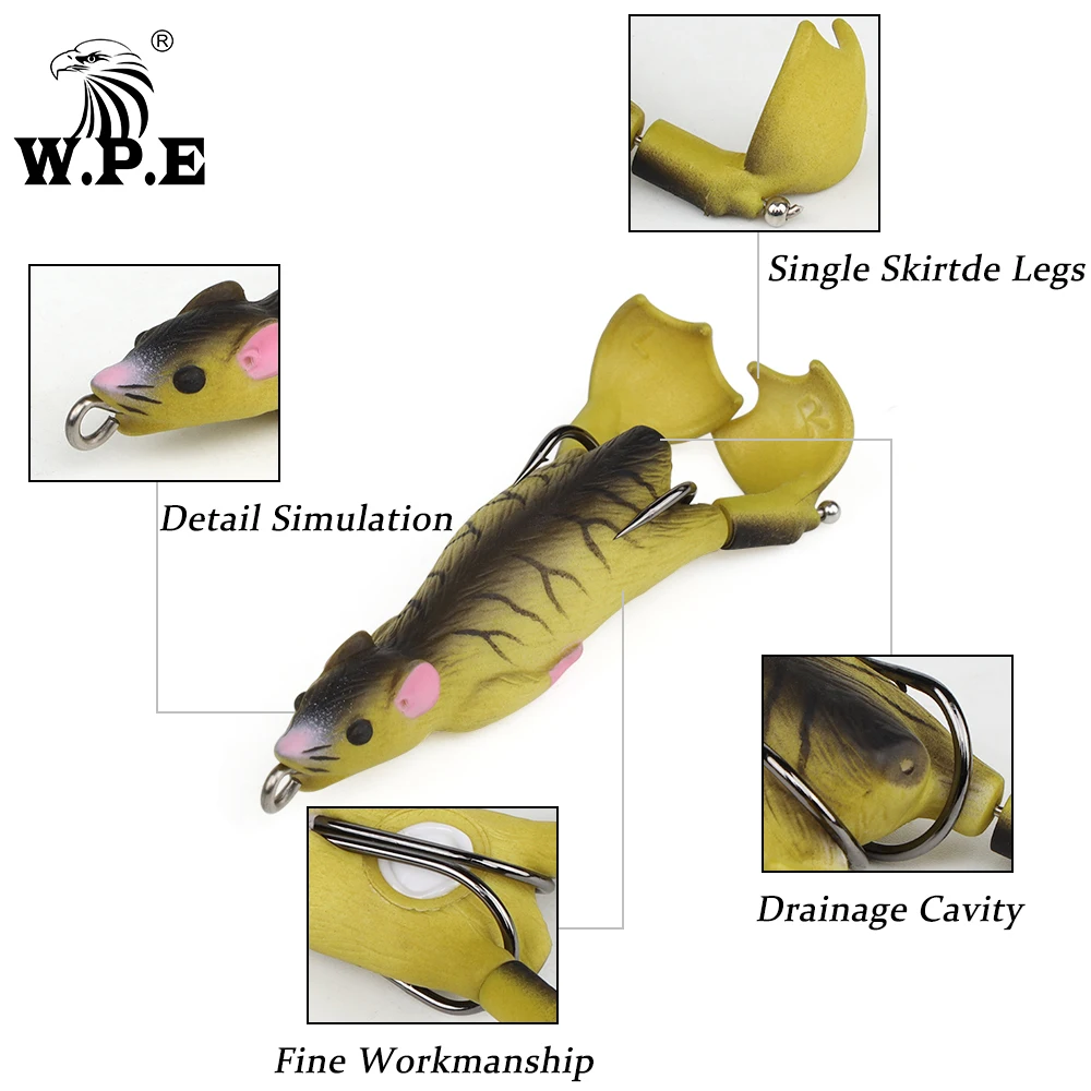 W.P.E-señuelo de pesca suave, 90mm, 12g, pies salpicados, ratón, rana, simulación de agua superior, cebo Artificial flotante, 1 Uds. - imagen 5