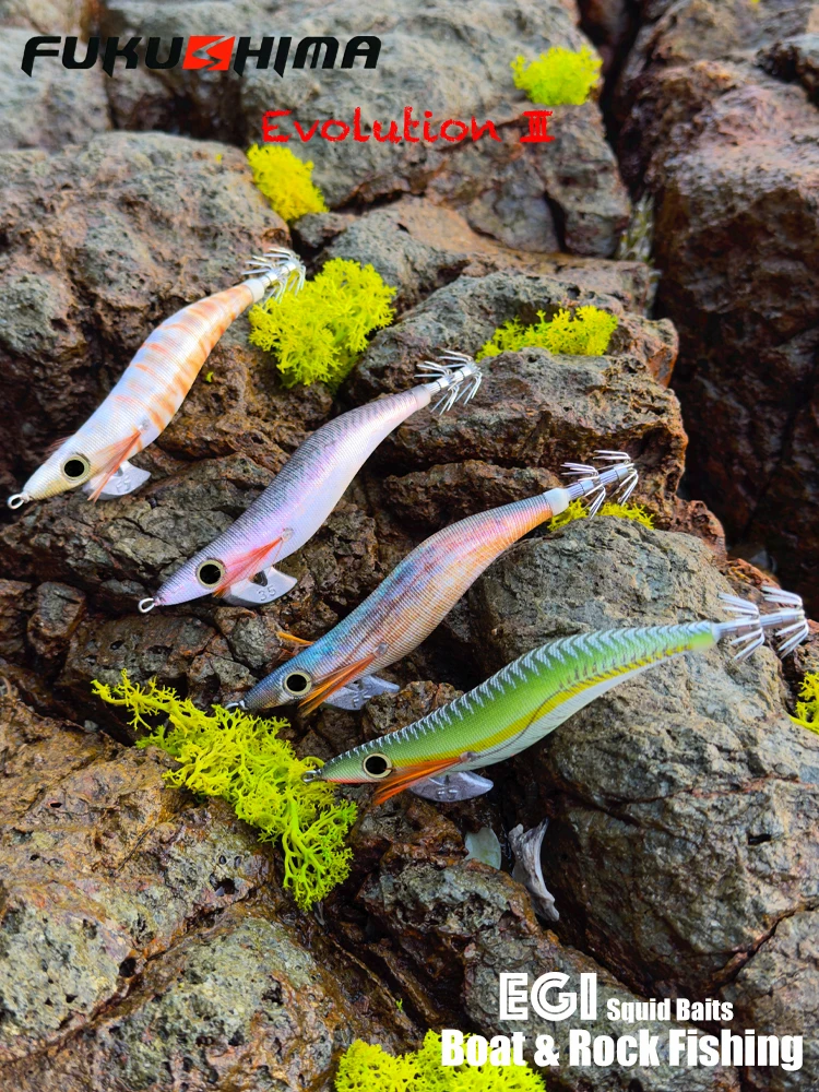 FUKUSHIMAZEECK3.5 plantilla de calamar evolucción EGI señuelo pesca madera SHRIMP BAIT FLASH cuerpo ojos y cola brillante ganchos 21 gramos EBI-SOUND - imagen 5