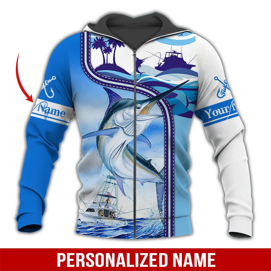Nombre personalizado Marlin Fishing 3D completamente estampado moda hombres Sudadera con capucha y sudadera Unisex Zip Sudadera con capucha Casual chándales KJ963 - imagen 3