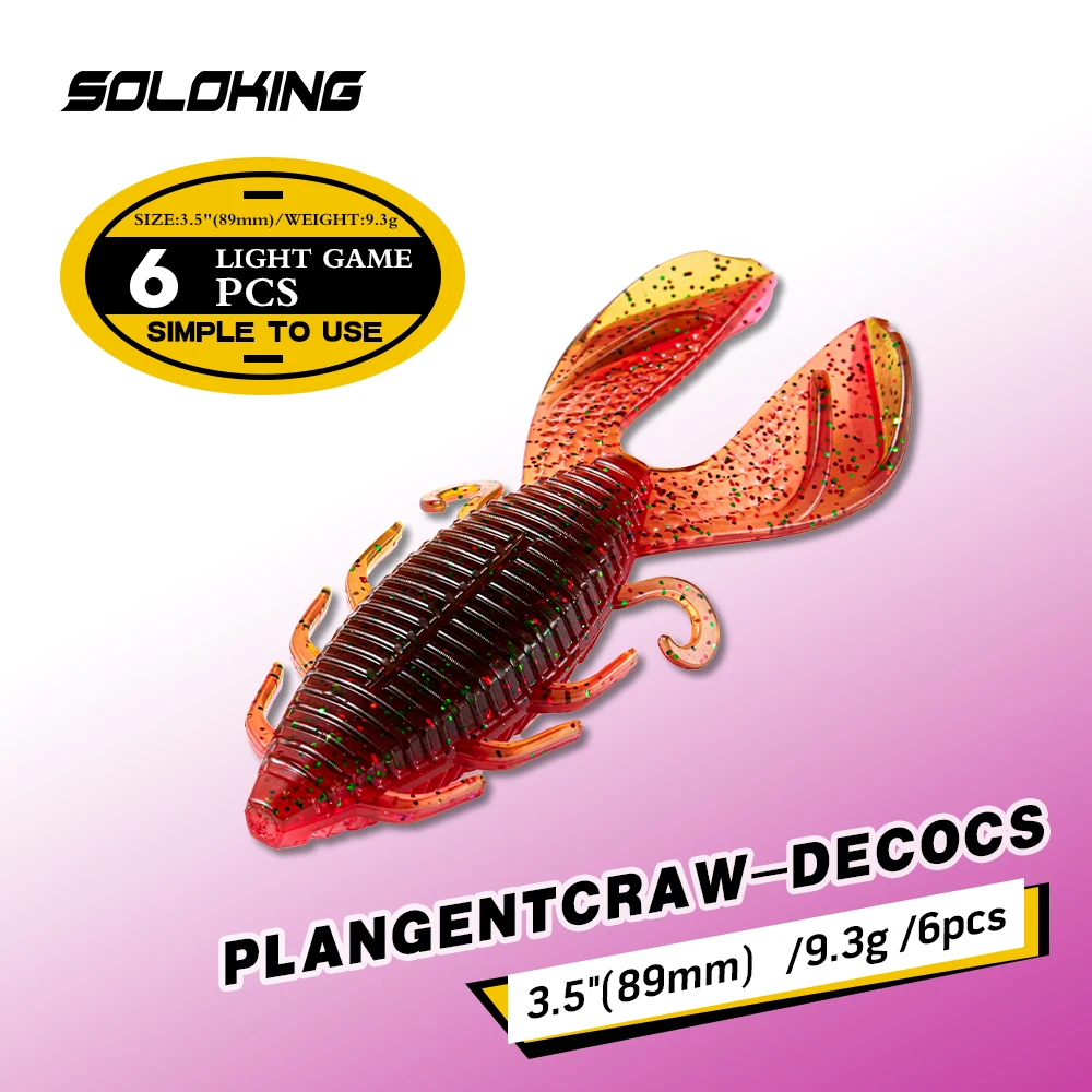 SOLOKING 6 unids/lote señuelo suave de plástico 9,3g 89mm cebo de gusano gordo cola doble T agregar señuelo atractivo para pesca de lubina - imagen 2