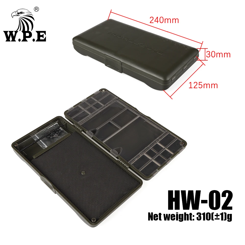 W.P.E, 1 Uds., caja de aparejos de pesca de carpa, anzuelo de señuelo, alimentador de línea, caja de almacenamiento de plástico, anzuelo de pesca de carpa, caja de grupo, aparejos - imagen 2