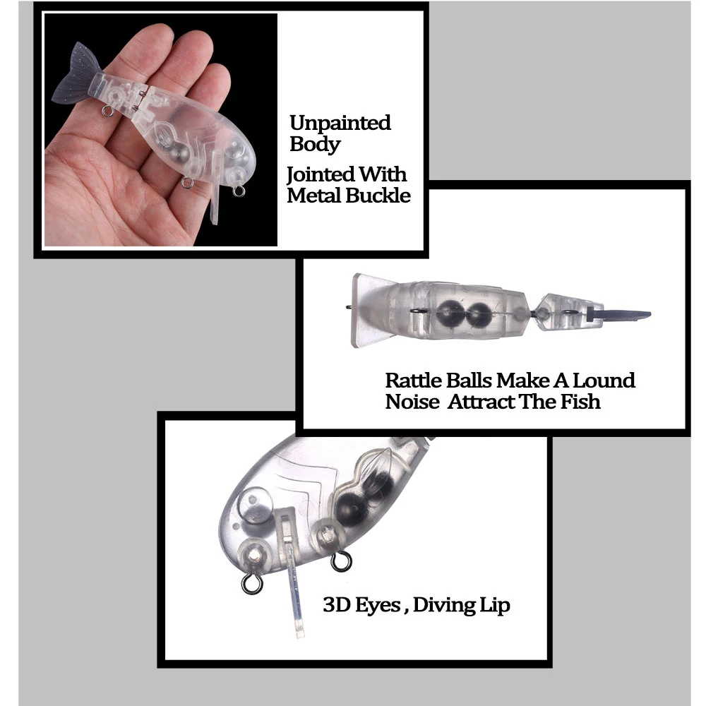 Chan'sHuang 5 uds sin pintar en blanco multiarticulado SwimBait cola suave labio cuadrado 10CM 27,5G flotante 2 segmentos DIY señuelos hechos a mano - imagen 4