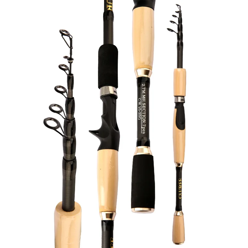 Caña de pescar telescópica de fibra de carbono, caña de pescar giratoria de fundición, peso de cebo, 15-35g, ultracorta, portátil, de viaje - imagen 2