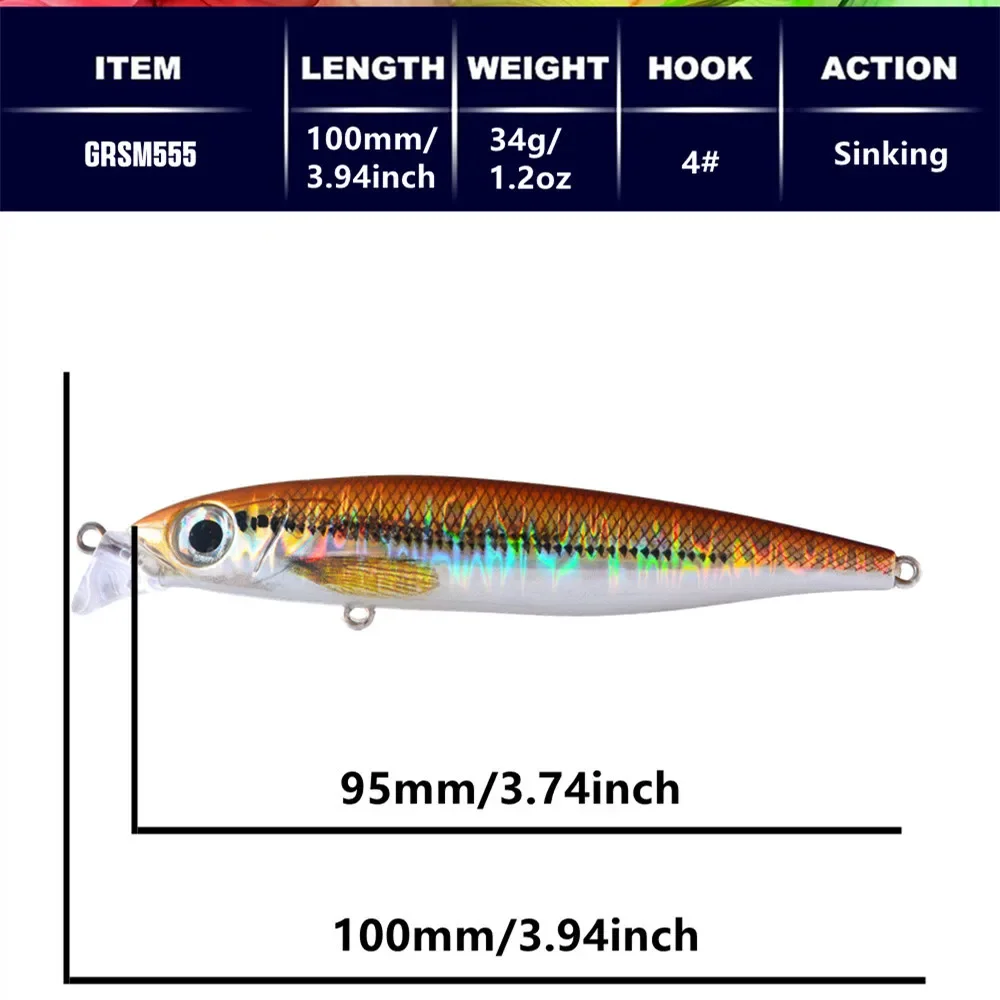GREENSPIDER pececillo hundido 100mm 34g Wobbler Pesca Swimbait aparejos de fundición larga Lucio anzuelo señuelo de Pesca de Mar Jerkbait - imagen 4