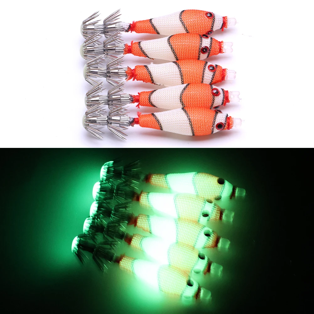 Ganchos de calamar de tubo de soplado luminoso de 5 uds, anzuelos de cebo de plantilla de calamar, cebo falso suave de tubo de soplado simulado, cebo de pesca en el mar de 6cm - imagen 5