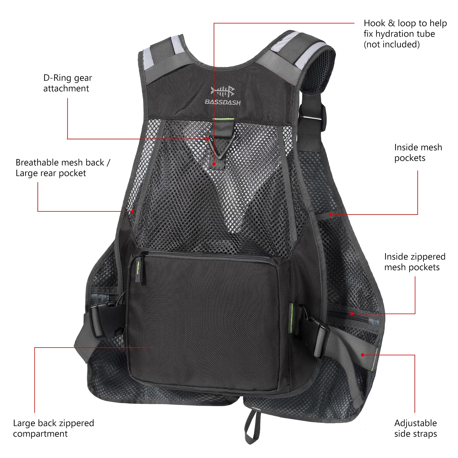Chaleco de pesca Bassdash, aparejos de pesca ajustables para deportes al aire libre, transpirables - imagen 5