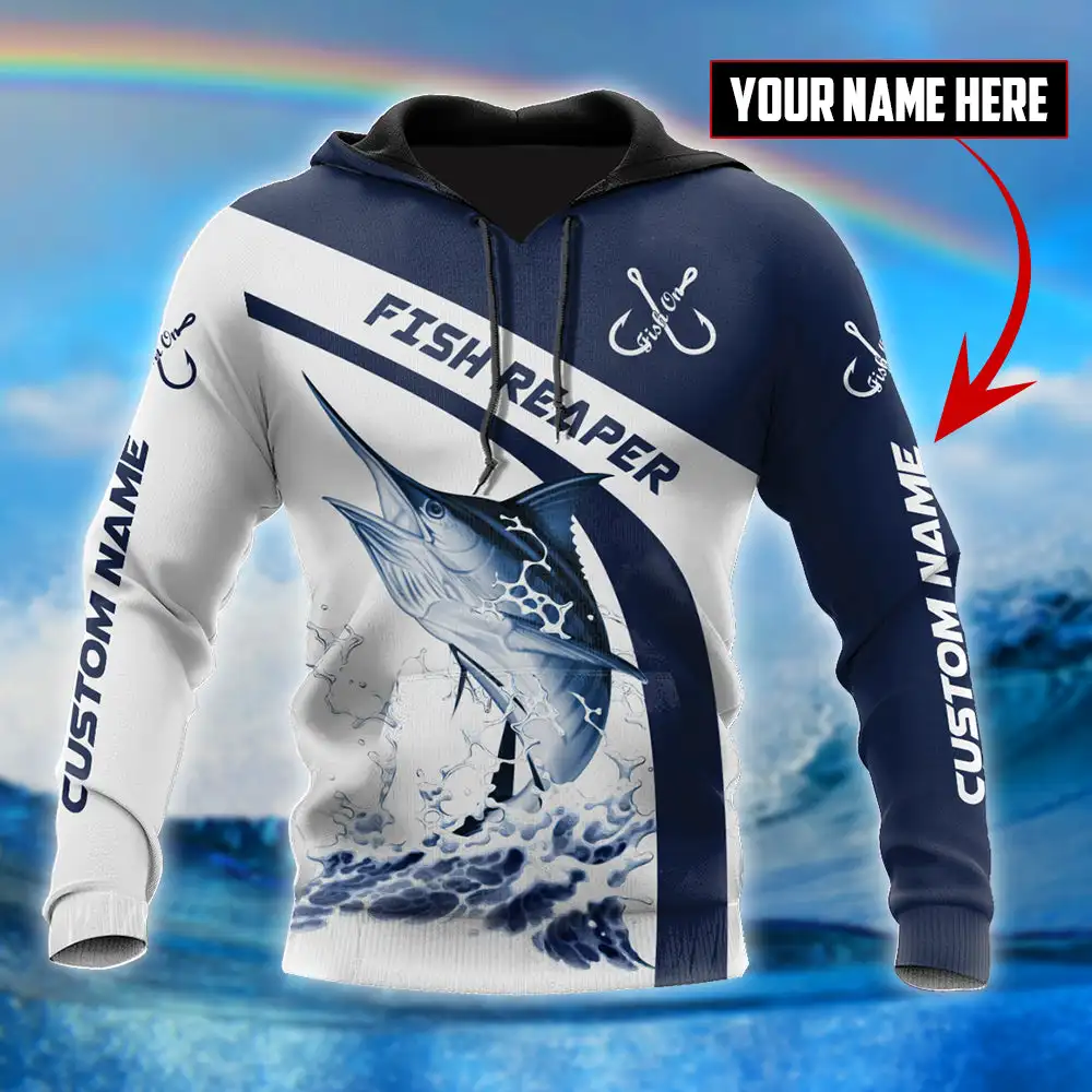 Nombre personalizado Marlin pesca 3D impreso hombres conjuntos Sudadera con capucha y pantalones otoño ropa deportiva Unisex Casual calle chándales ropa masculina TZ-08 - imagen 2