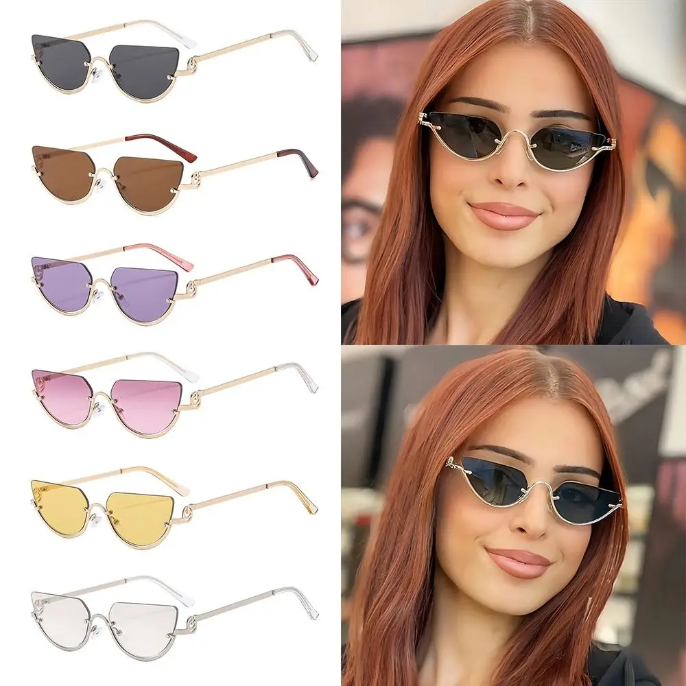 Gafas de sol retro con forma de ojo de gato para mujer, gafas de sol pequeñas de metal con medio marco, gafas de protección estrechas UV400 para mujeres y hombres - imagen 5