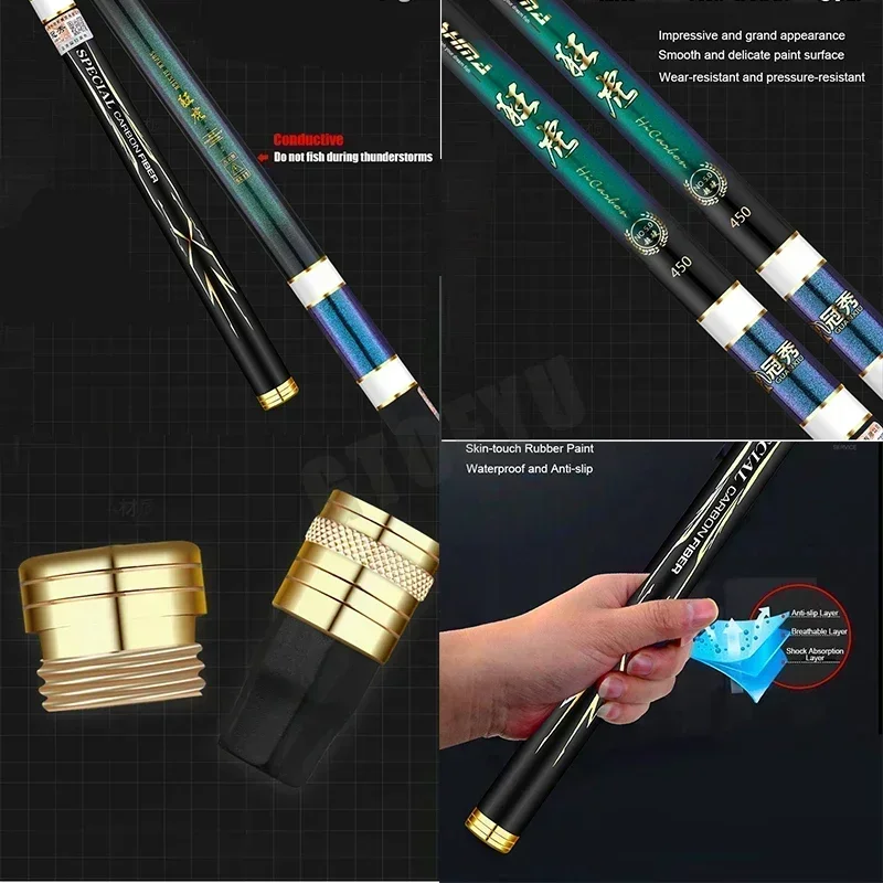 Caña de pescar telescópica de 3,6 M/4,5 M/5,4 M/6,3 M/7,2 M/8M/9M, caña de pescar de estanque con depósito de carbono, caña de pescar de mano de fibra dura súper ligera - imagen 5