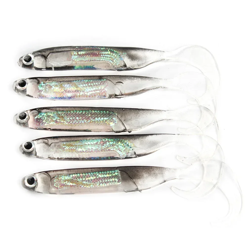 5 unids/lote cebo blando de pesca 7CM 7,5 CM 1,7G 2,3G 2,7G T cola de pez Señuelos de pesca Color arcoíris lentejuelas columpio pesca Spinner cebo - imagen 3