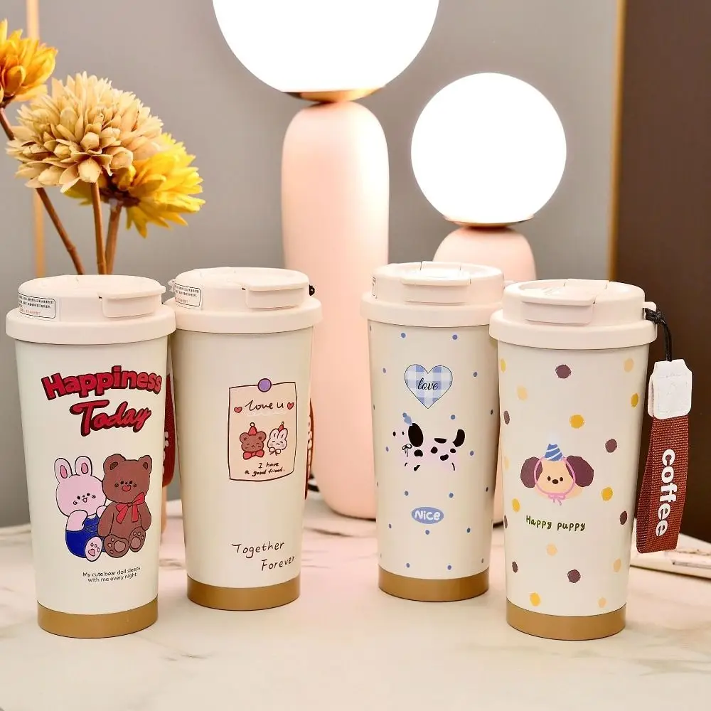 Vasos aislados de 550ml, botella termo creativa de acero inoxidable, gran capacidad con asa de transporte, taza térmica para exteriores - imagen 2