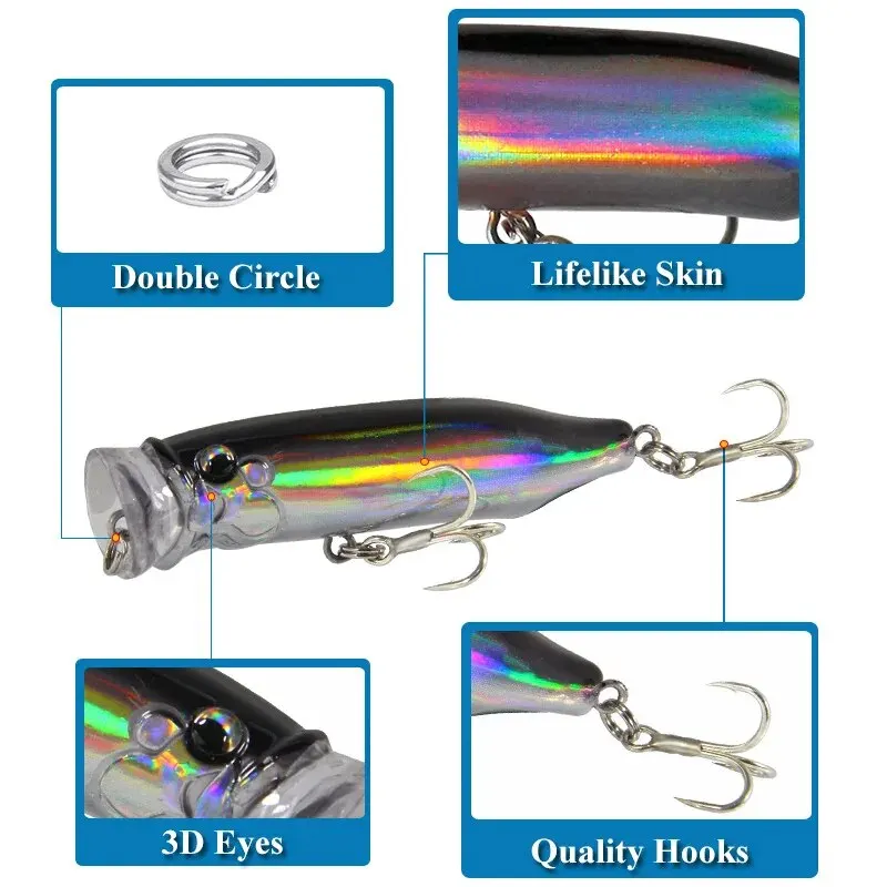 1 Uds Señuelos de Pesca 7cm/9,4g cebo Popper 2024 nuevo cebo duro Artificial de plástico Topwater Crankbait Wobblers aparejos de pesca de perca - imagen 5